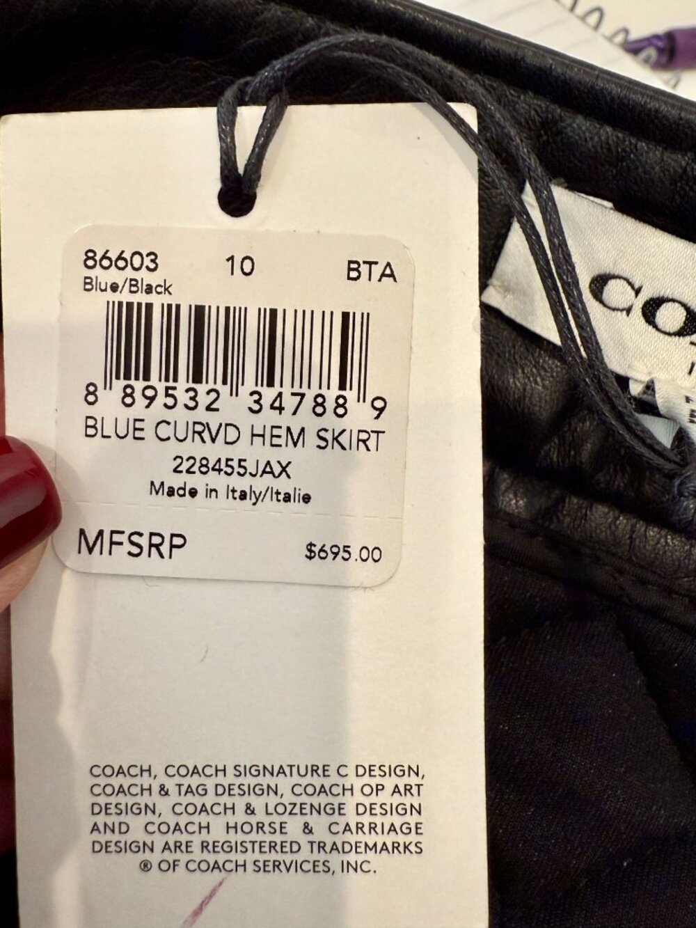 Coach 1941 Blue/Black Curved Hem Skirt  NWT - Size 10 - Picture 5 of 9